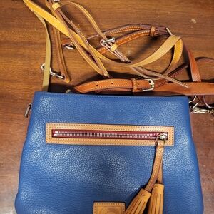 Dooney And Bourke Blue and Tan Leather Crossbody Bag And Matching Wallet